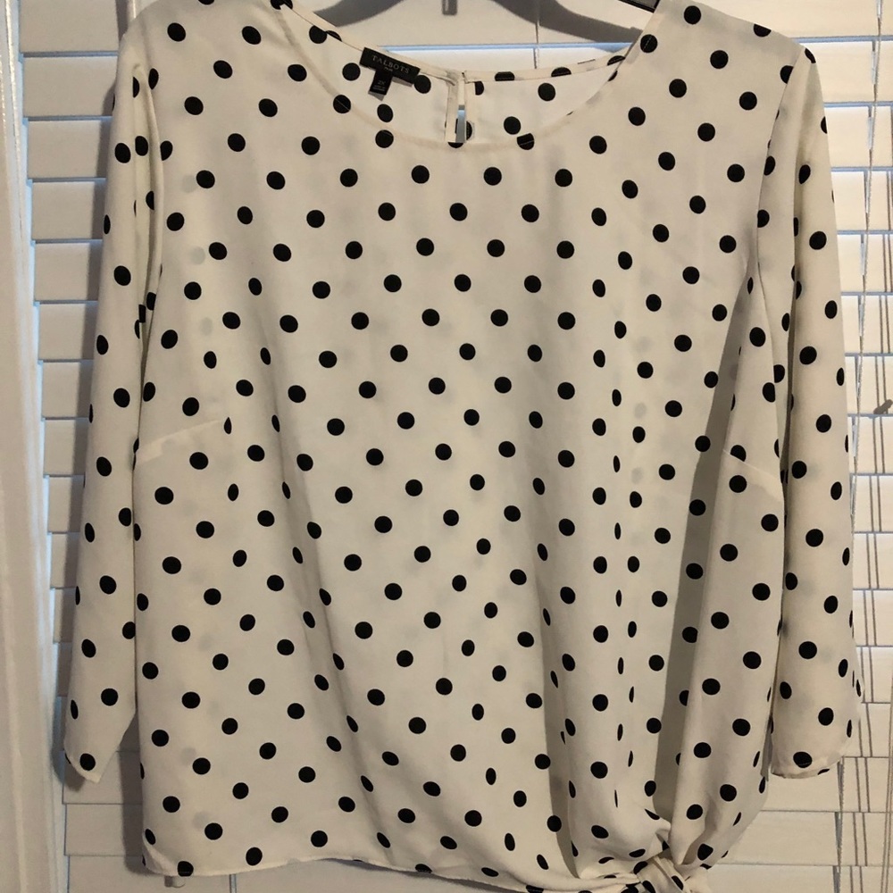 Talbots cream & black polka dot blouse. Sz 2x